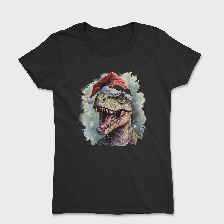 T Rex Wearing A Santa Hat Dinosaur Xmas, Tricou Femei