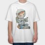 Astronaut Reading Book, Tricou Oversize Barbati (Unisex)