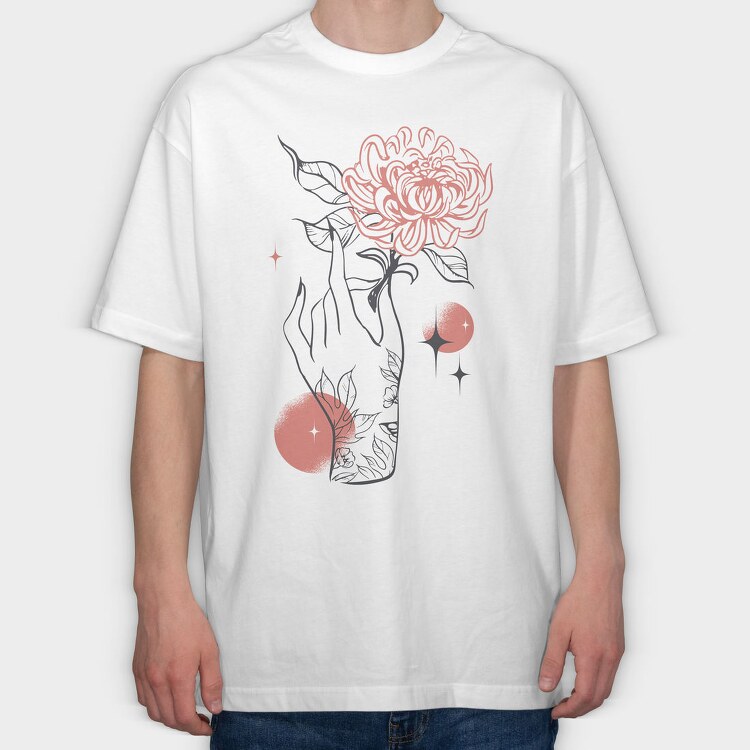 Tattoo Hand And Flower Chrysanthemum, Tricou Oversize Barbati (Unisex)