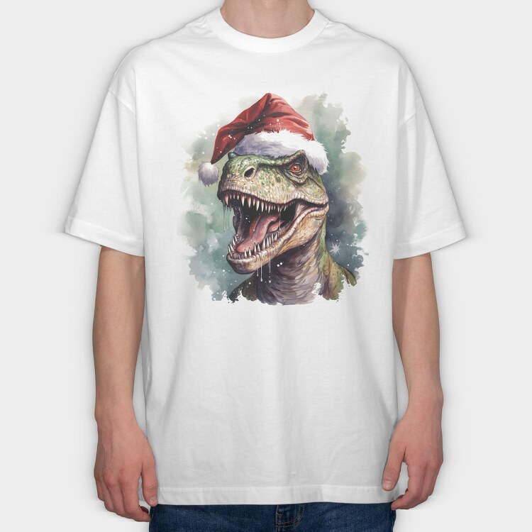 T Rex Wearing A Santa Hat Dinosaur Xmas, Tricou Oversize Barbati (Unisex)