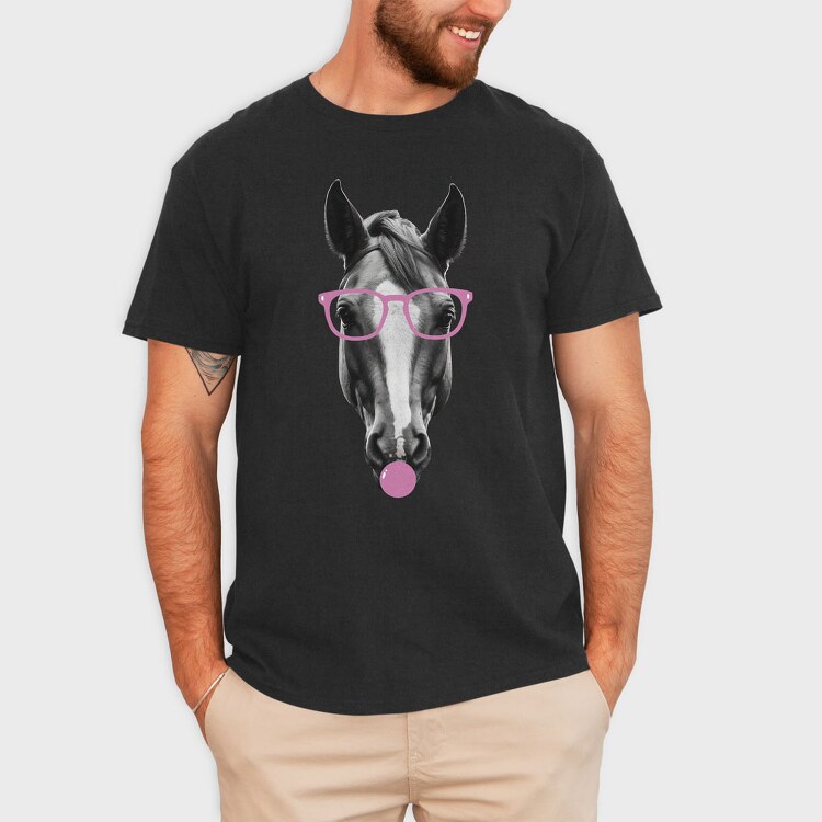 Horse Bubblegum Monochrome, Tricou Barbati (Unisex)