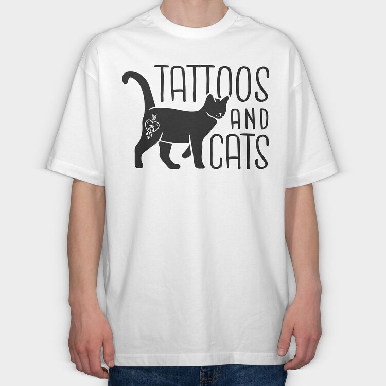 Tattoos And Cats, Tricou Oversize Barbati (Unisex)