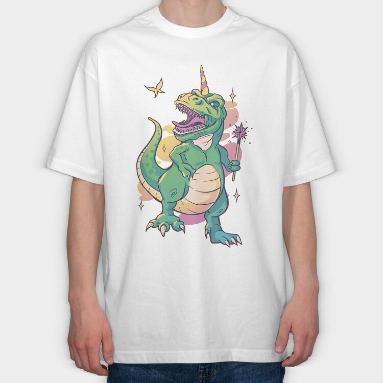 T Rex With Magic Wand Dino Fairy, Tricou Oversize Barbati (Unisex)