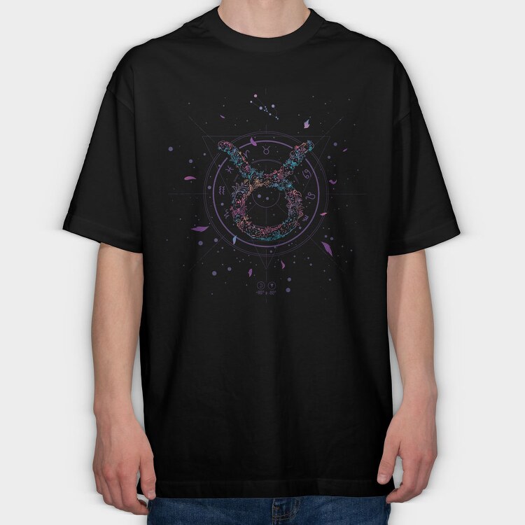 Taurus Floral Zodiac Sign, Tricou Oversize Barbati (Unisex)