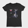 Cat With Martini Throw Pillow Black, Tricou Femei