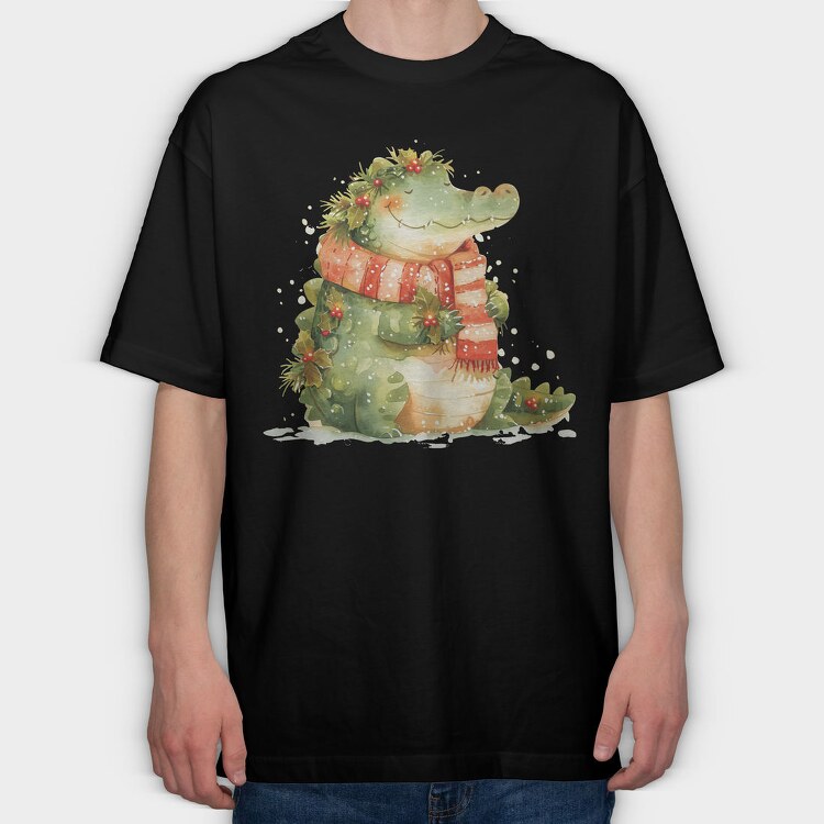 Alligator Christmas Wreath, Tricou Oversize Barbati (Unisex)