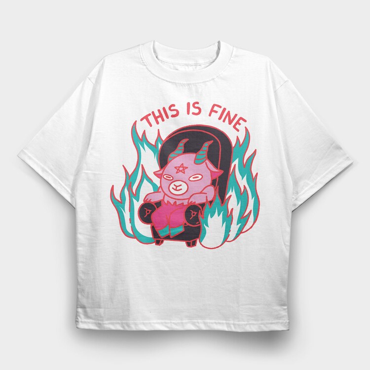 This Is Fine Baphomet Meme, Tricou Oversize Barbati (Unisex)