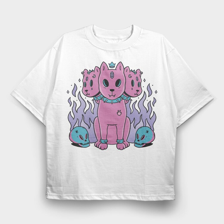 Three Headed Dog Pastel Goth Pink, Tricou Oversize Barbati (Unisex)