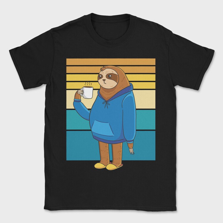 Tired Sloth Drinking Coffee Lazy Retro Sunset, Tricou Barbati (Unisex)