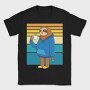 Tired Sloth Drinking Coffee Lazy Retro Sunset, Tricou Barbati (Unisex)