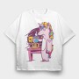 Tired Unicorn With Coffee, Tricou Oversize Barbati (Unisex)