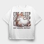 Lazy Cat Quote Eat Sleep Repeat, Tricou Oversize Barbati (Unisex)