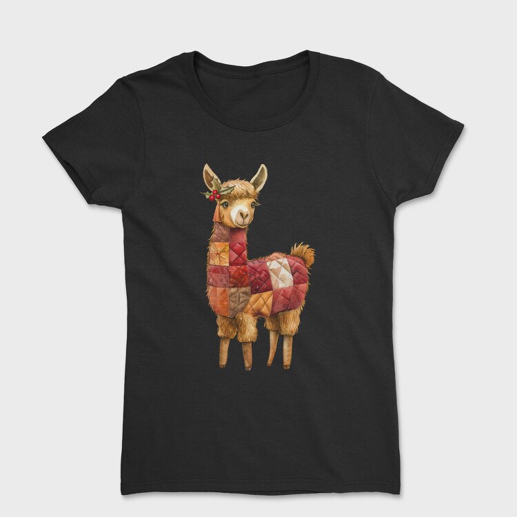 Alpaca Christmas Patchwork, Tricou Femei