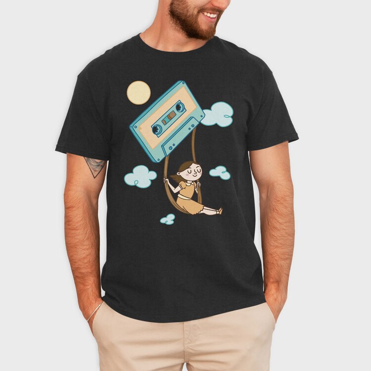 Girl Swinging on a Cassette Tape, Tricou Barbati (Unisex)