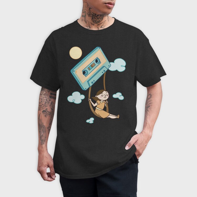 Girl Swinging on a Cassette Tape, Tricou Barbati (Unisex)