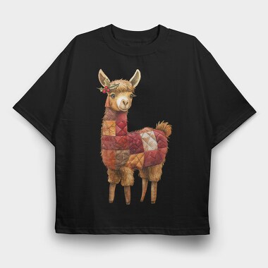 Alpaca Christmas Patchwork, Tricou Oversize Barbati (Unisex)