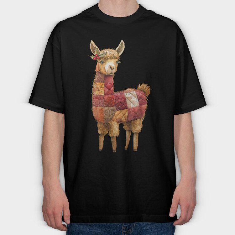 Alpaca Christmas Patchwork, Tricou Oversize Barbati (Unisex)