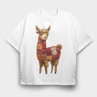 Alpaca Christmas Patchwork, Tricou Oversize Barbati (Unisex)