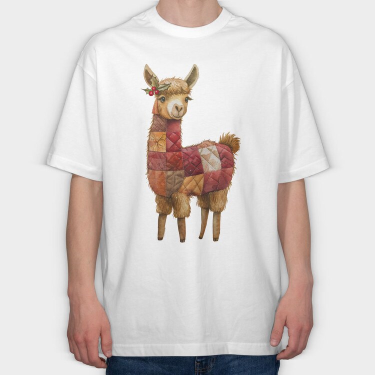 Alpaca Christmas Patchwork, Tricou Oversize Barbati (Unisex)