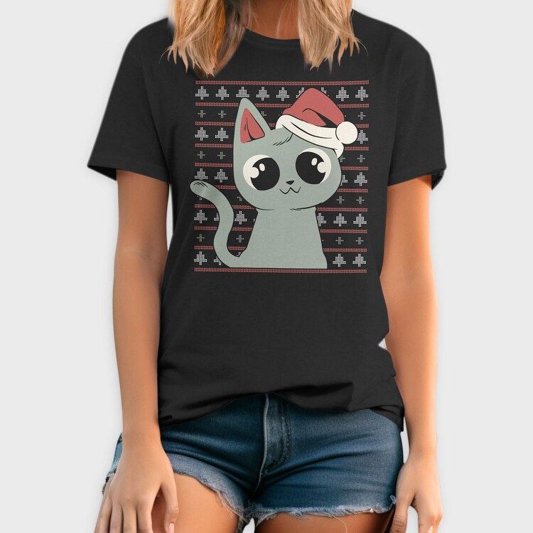 Ugly Sweater Christmas Cat, Tricou Barbati (Unisex)