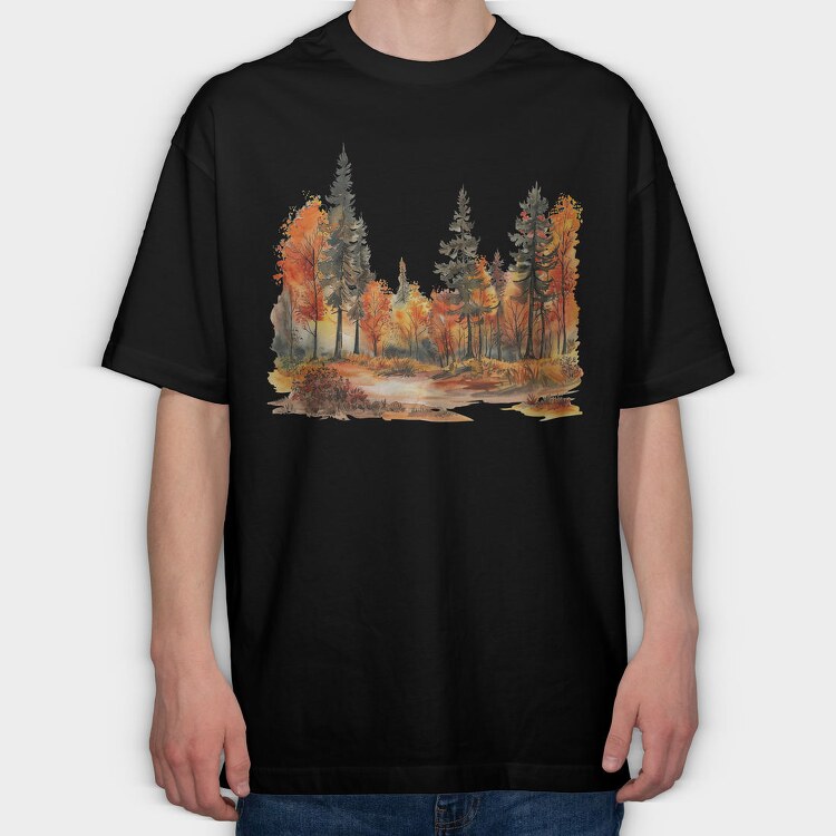 Autumn Forest Clipart, Tricou Oversize Barbati (Unisex)