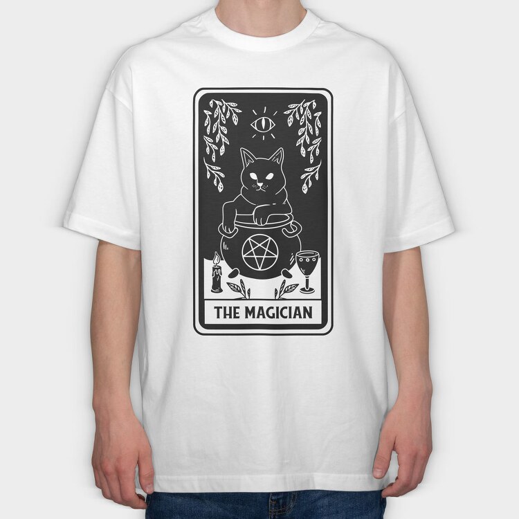 The Magician Tarot Card Cat, Tricou Oversize Barbati (Unisex)