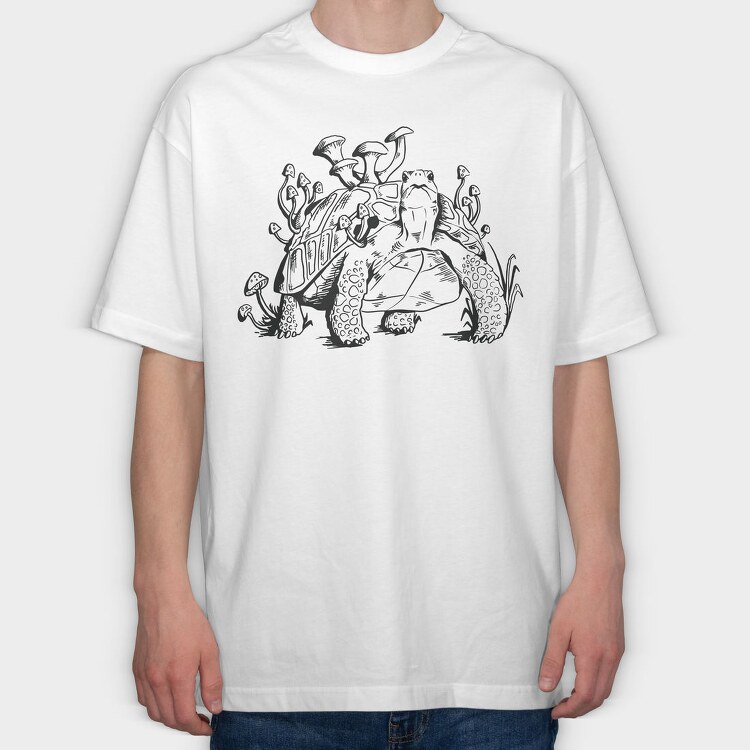 Tortoise With Mushrooms Turtle, Tricou Oversize Barbati (Unisex)