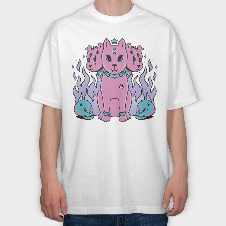 Three Headed Dog Pastel Goth Pink, Tricou Oversize Barbati (Unisex)