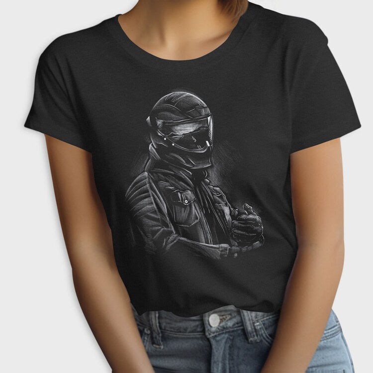 Helmet Rider Monochrome Portrait, Tricou Femei