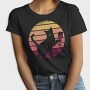 Cat With a Glass of Wine Retro Sunset, Tricou Femei