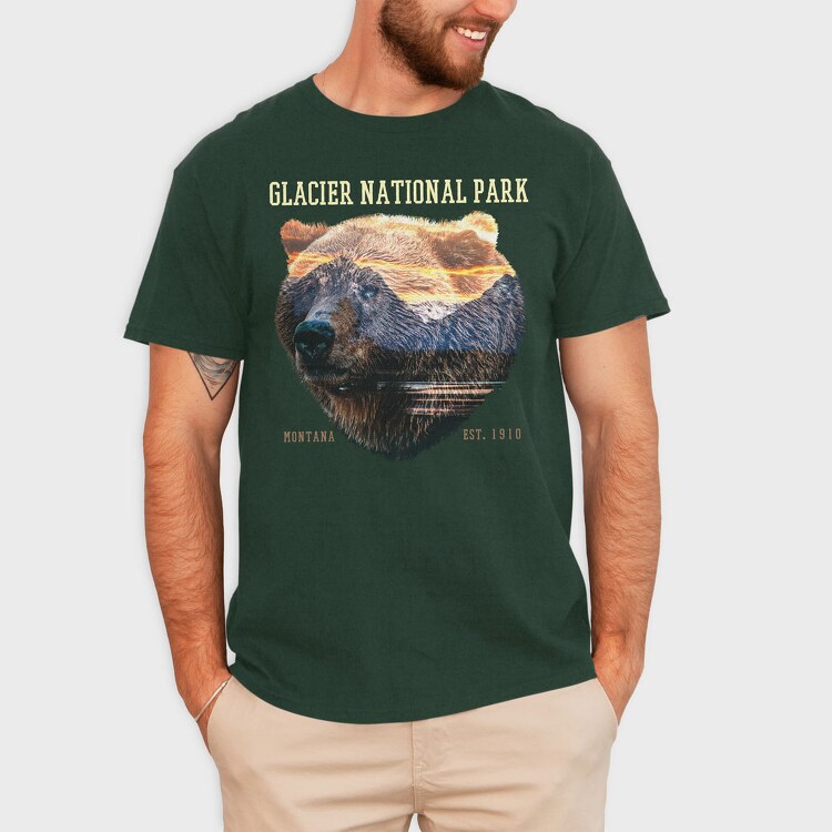 Glacier National Park Bear Lanscape, Tricou Barbati (Unisex)