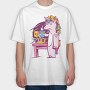Tired Unicorn With Coffee, Tricou Oversize Barbati (Unisex)