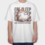 Lazy Cat Quote Eat Sleep Repeat, Tricou Oversize Barbati (Unisex)