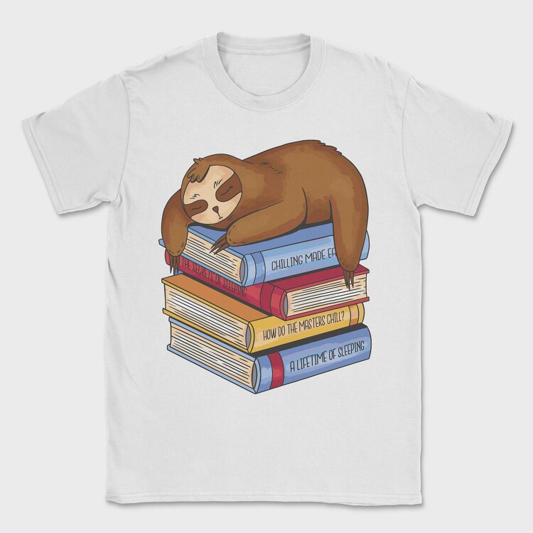 Librarian Sloth Sleeping Books, Tricou Barbati (Unisex)