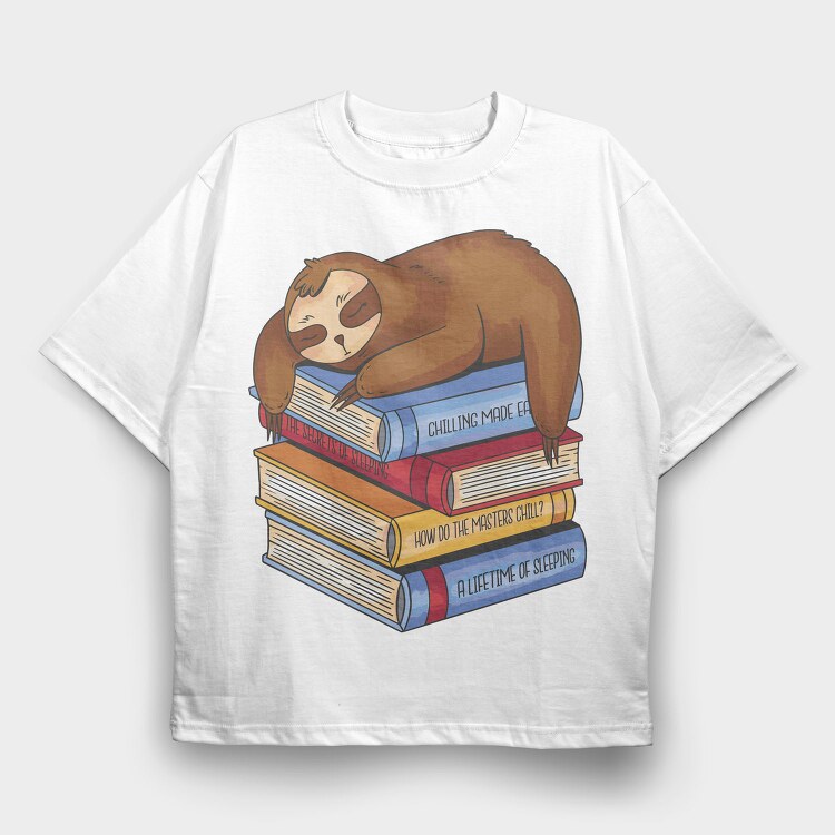 Librarian Sloth Sleeping Books, Tricou Oversize Barbati (Unisex)