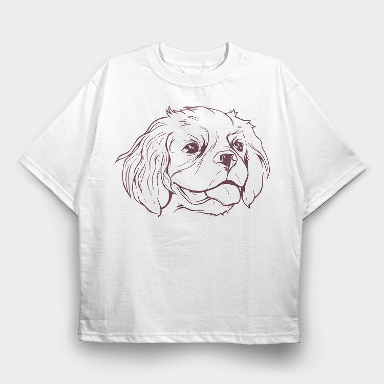 Line Stroke Cavalier Dog, Tricou Oversize Barbati (Unisex)