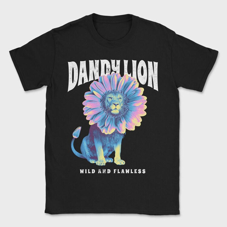 Lion Animal With Sunflower Head Flower, Tricou Barbati (Unisex)