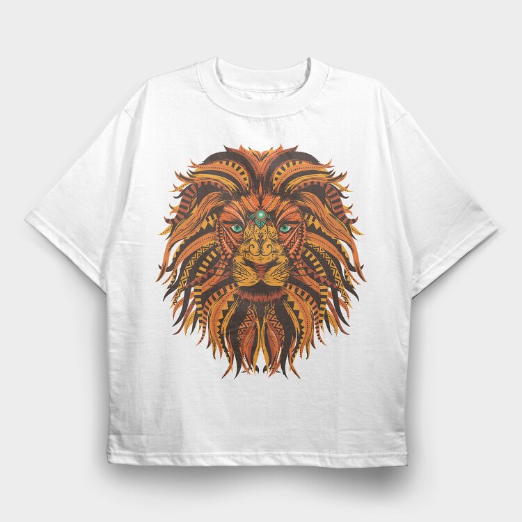 Lion Mandala Illustration Color 001, Tricou Oversize Barbati (Unisex)