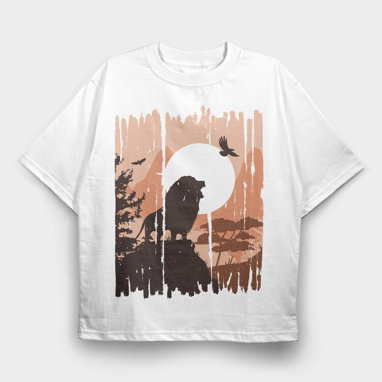 Lion Nature Landscape, Tricou Oversize Barbati (Unisex)