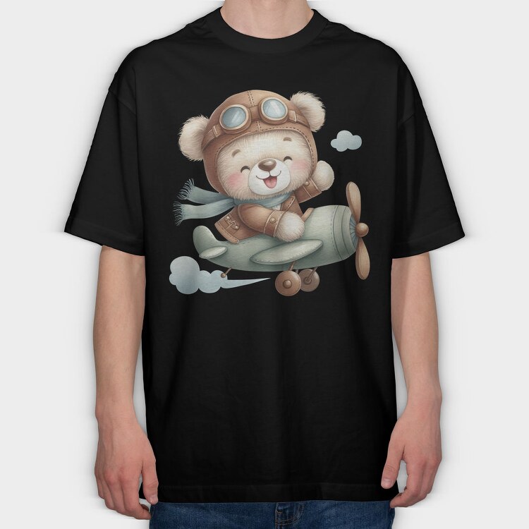 Airplane Flying Bear, Tricou Oversize Barbati (Unisex)