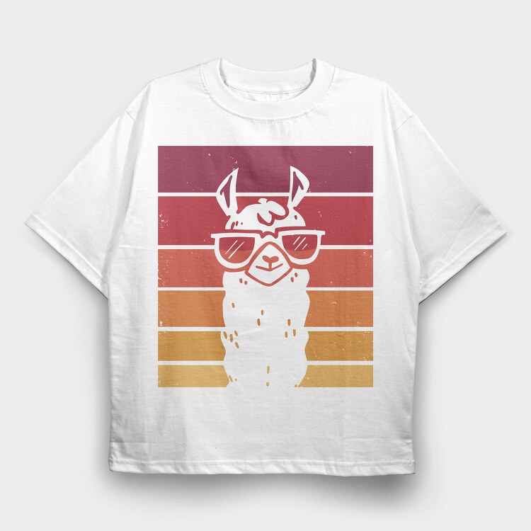 Llama Animal Retro Sunset, Tricou Oversize Barbati (Unisex)