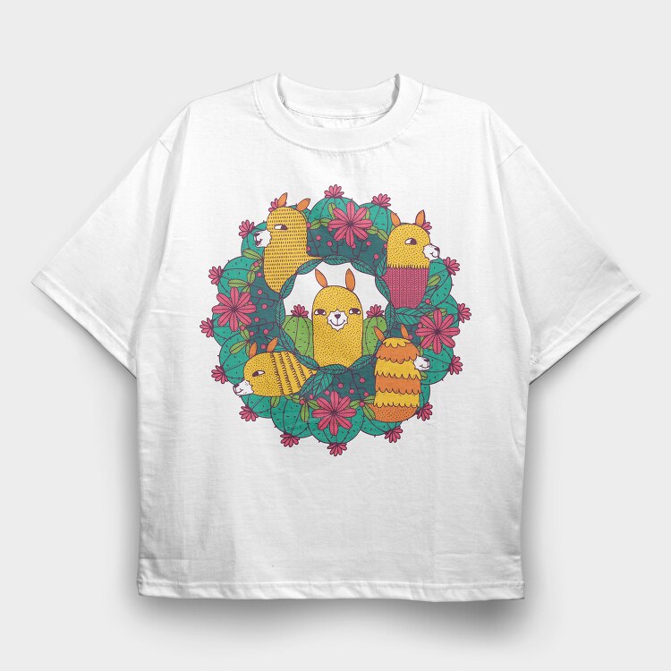 Llama Mandala, Tricou Oversize Barbati (Unisex)
