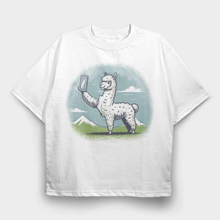 Llama Selfie Request, Tricou Oversize Barbati (Unisex)