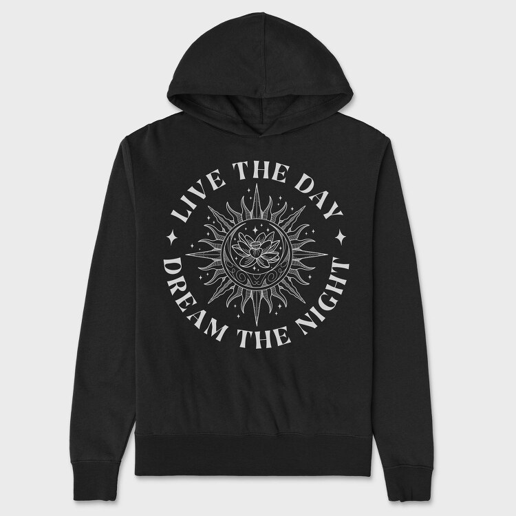 Lotus Flower Moon And Sun Line Art, Hanorac Oversize Barbati (Unisex)