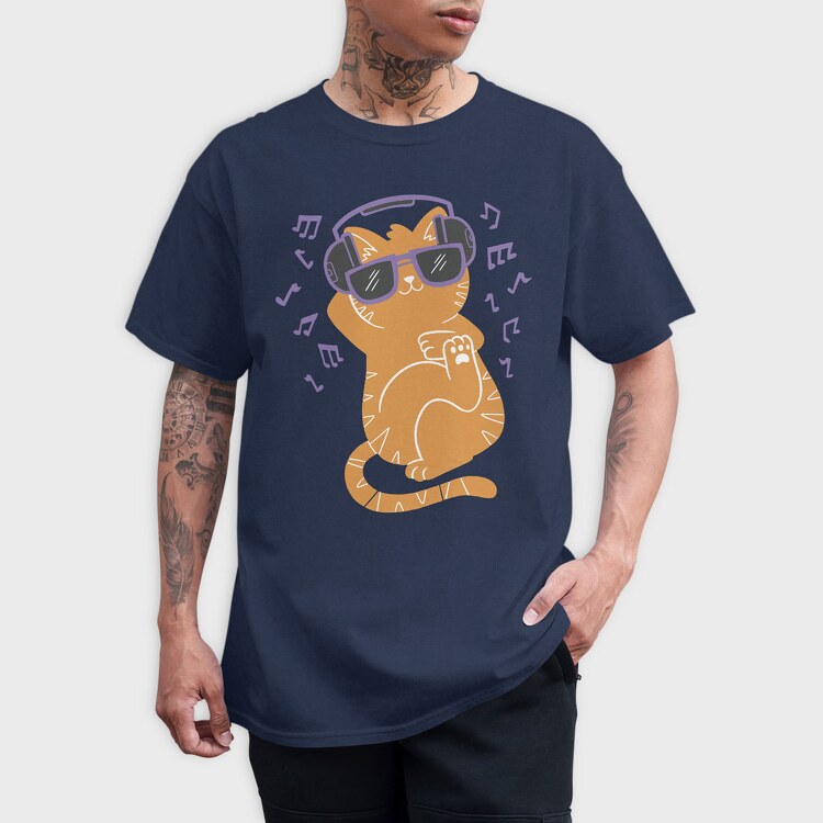 Cat With Sunglasses and Headphones, Tricou Barbati (Unisex)