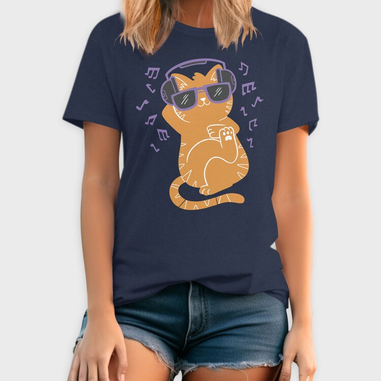 Cat With Sunglasses and Headphones, Tricou Barbati (Unisex)