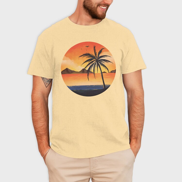 Beach Sunset Palm, Tricou Barbati (Unisex)