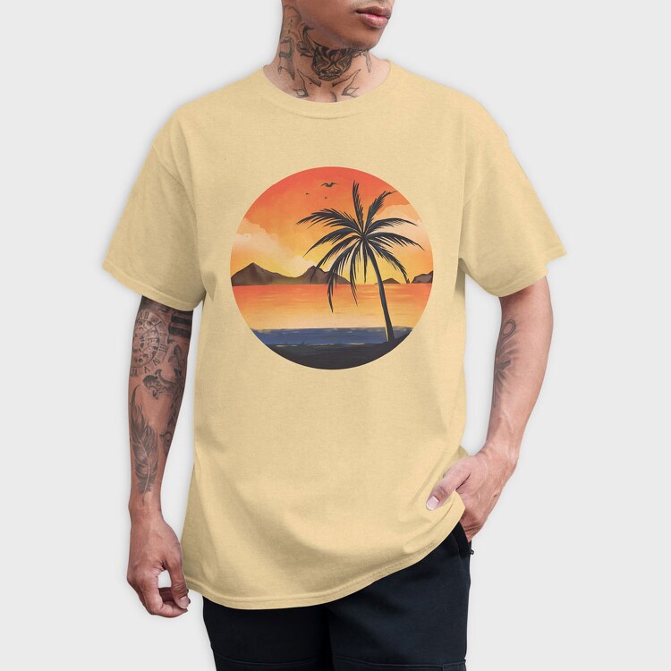 Beach Sunset Palm, Tricou Barbati (Unisex)