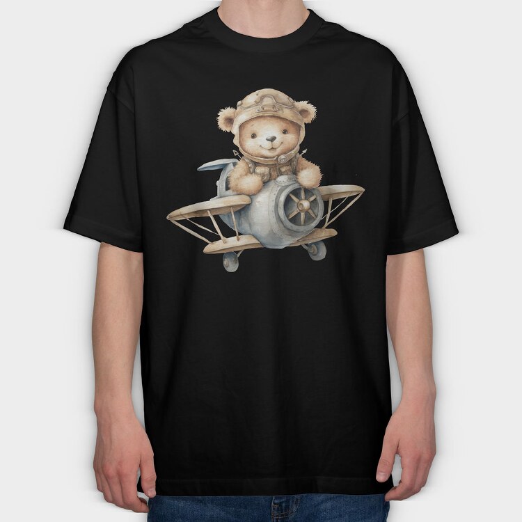 Airplane Teddy Captain, Tricou Oversize Barbati (Unisex)