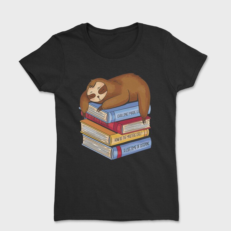 Librarian Sloth Sleeping Books, Tricou Femei